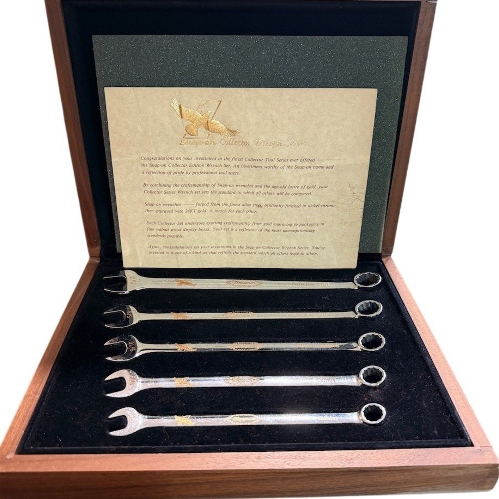 Snap-on Collector 5-Piece Combination Wrench Set 24KT Gold w/ Display Box